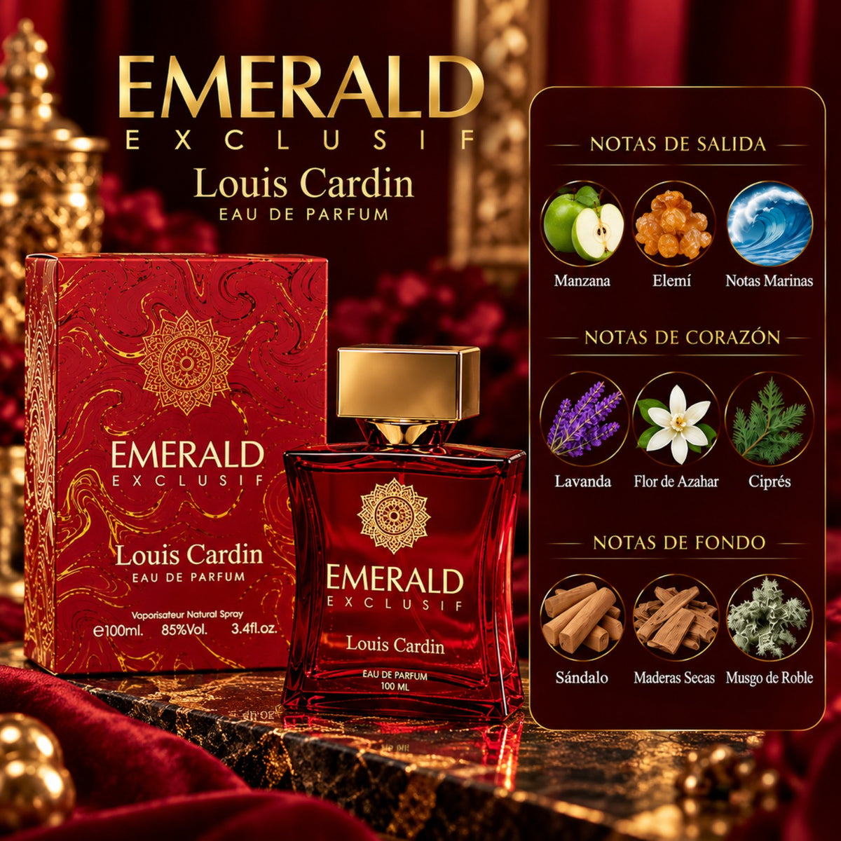 Emerald Exclusif Red, imagen informativa de notas olfativas