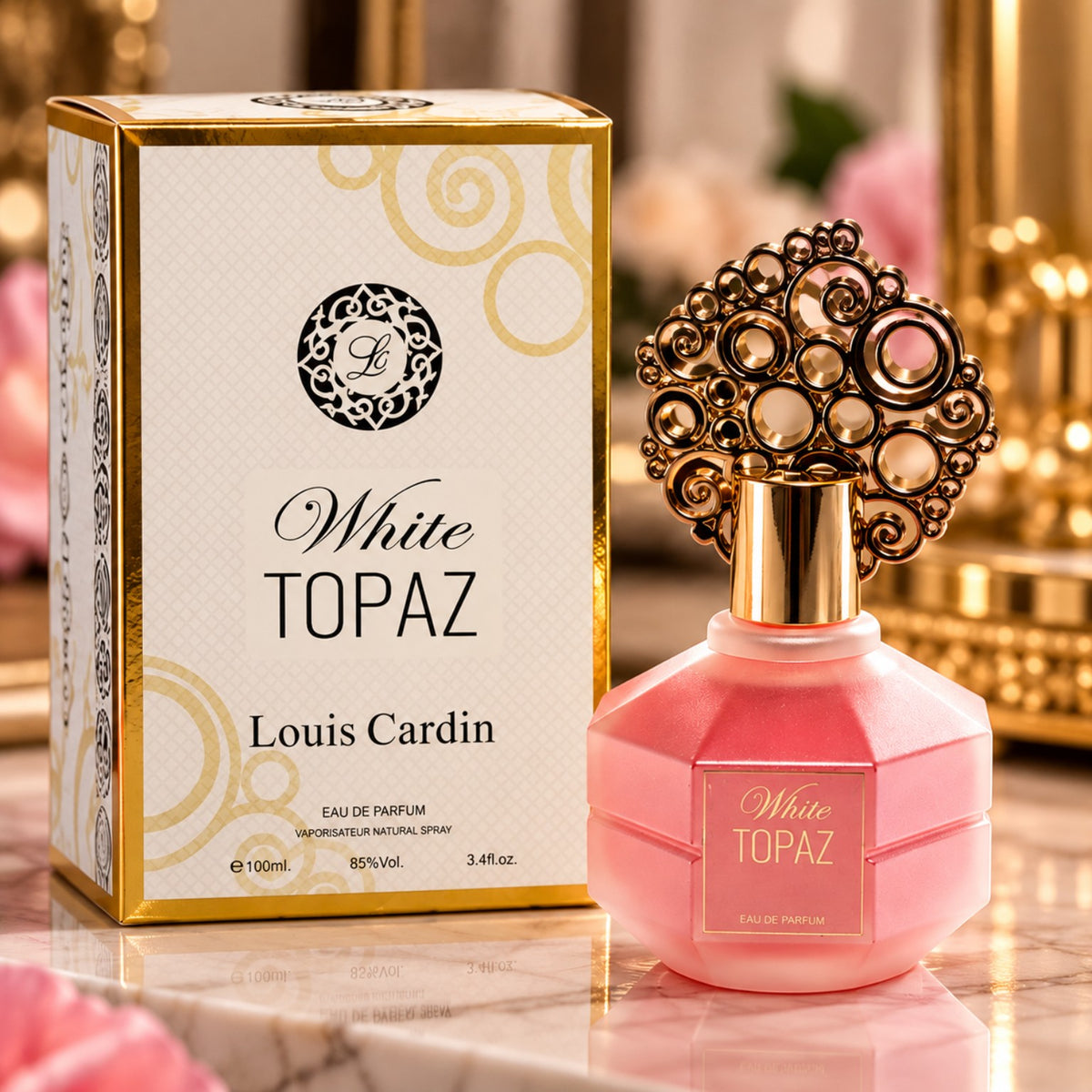 White Topaz, frasco y caja