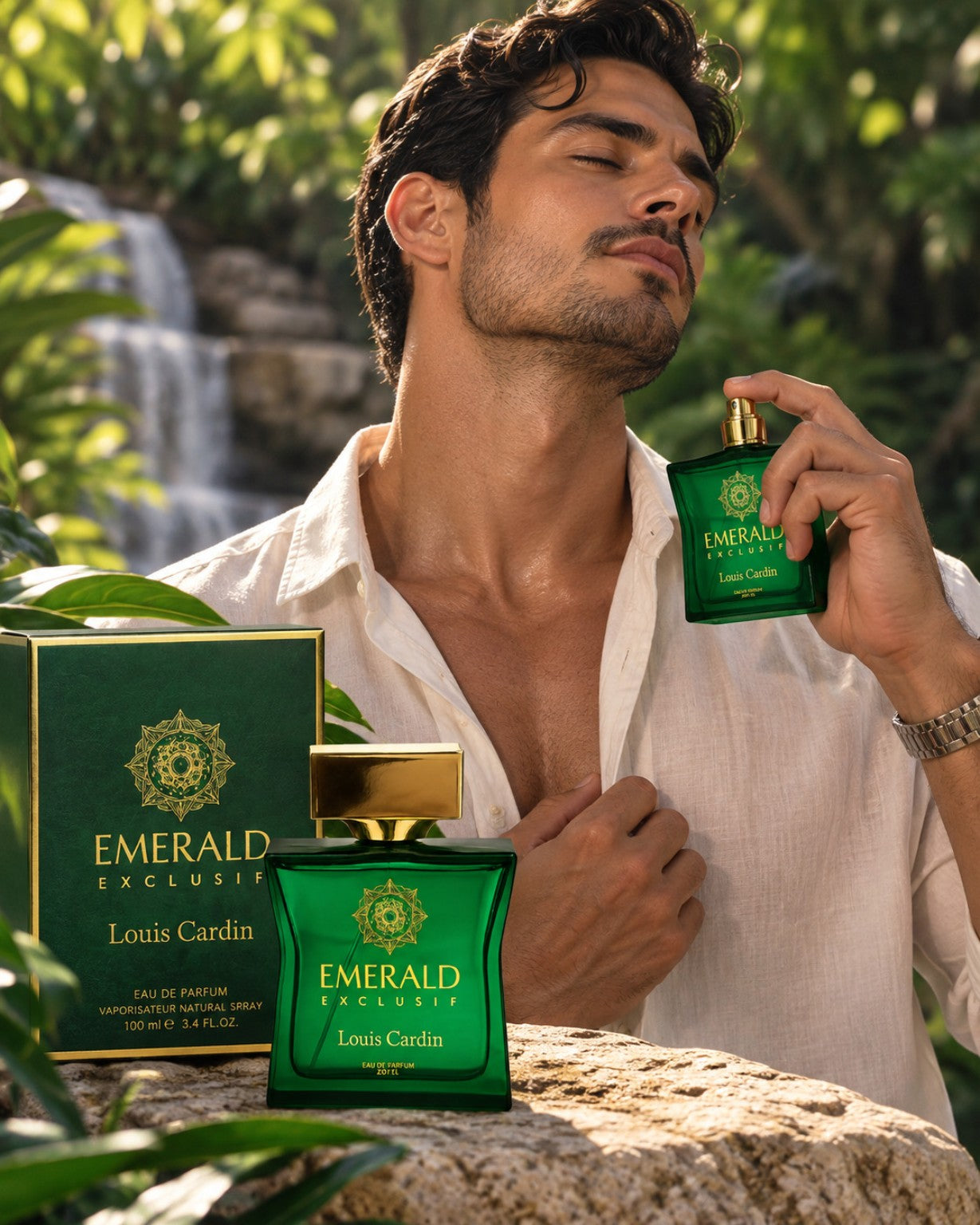 Emerald Exclusif Green Louis Cardin campaña masculina Marfera